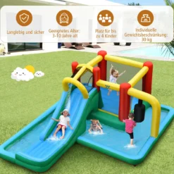 Kinder-Hüpfburg mit Rutsche Aufblasbare Wasserrutsche Spielpool 470 x 370 x 190 cm Bunt