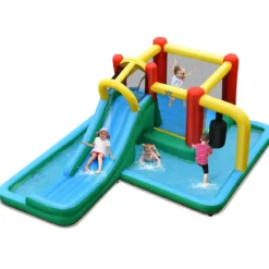 Kinder-Hüpfburg mit Rutsche Aufblasbare Wasserrutsche Spielpool 470 x 370 x 190 cm Bunt