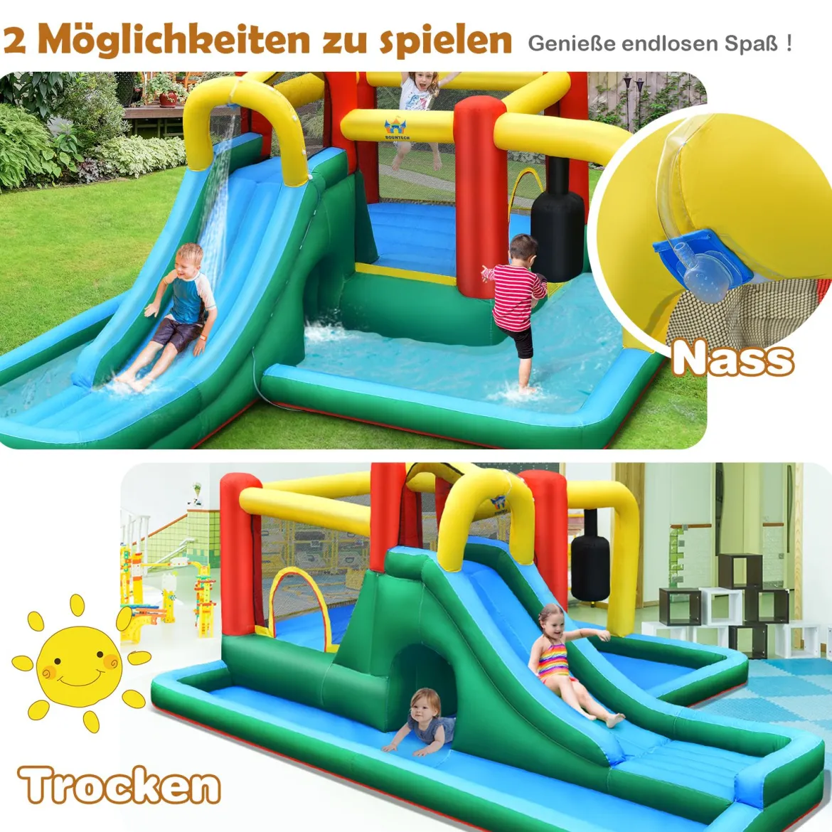 Kinder-Hüpfburg mit Rutsche Aufblasbare Wasserrutsche Spielpool 470 x 370 x 190 cm Bunt