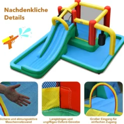 Kinder-Hüpfburg mit Rutsche Aufblasbare Wasserrutsche Spielpool 470 x 370 x 190 cm Bunt