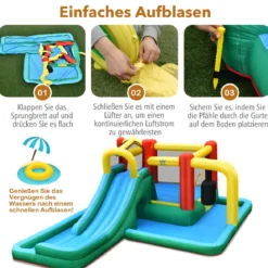 Kinder-Hüpfburg mit Rutsche Aufblasbare Wasserrutsche Spielpool 470 x 370 x 190 cm Bunt