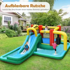 Kinder-Hüpfburg mit Rutsche Aufblasbare Wasserrutsche Spielpool 470 x 370 x 190 cm Bunt