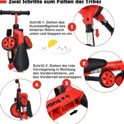 Kinder 2 in 1 klappbarer Dreirad & Balance Bike mit abnehmbarem Pedal Rot