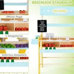 Kinder Kaufladen aus Holz mit Abnembare Tafel & POS-Maschine & Scanner & Marktspielzeugset
