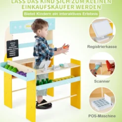 Kinder Kaufladen aus Holz mit Abnembare Tafel & POS-Maschine & Scanner & Marktspielzeugset