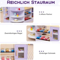 Kinder Kaufladen Kaufmannsladen aus Holz mit Seitentheke Lila 89 x 57 x 80 cm