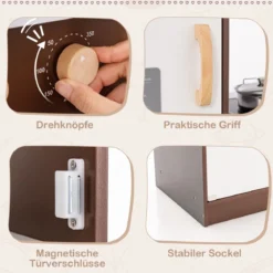 Kinderküche aus Holz mit Sound- & Lichteffekten & Eismaschine & Mikrowelle Eckspielküche Braun