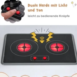 Kinderküche aus Holz mit Sound- & Lichteffekten & Eismaschine & Mikrowelle Eckspielküche Braun