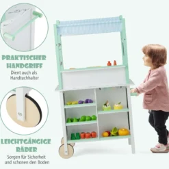 Kinderküche mit Kaufladen & Rollen & 17 Zubehör & Licht & Fernbedienung Spielküche Grün