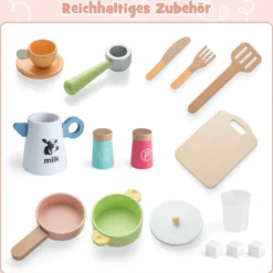 Kinderküche mit Kochzubehör Spielküche aus Holz mit Mikrowelle 102 x 35 x 110 cm