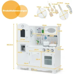 Kinderküche mit Realistischem Licht & Sound & Zubehöre 79 x 30 x 88,5 cm Weiß