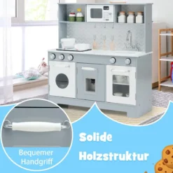 Kinderküche mit Realistischem Licht & Sound & Zubehöre 76 x 28 x 80 cm Grau