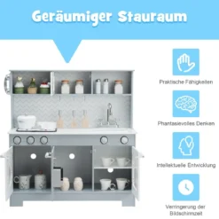 Kinderküche mit Realistischem Licht & Sound & Zubehöre 76 x 28 x 80 cm Grau