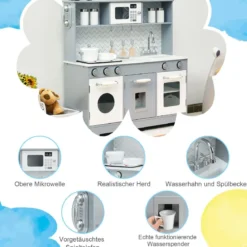 Kinderküche mit Realistischem Licht & Sound & Zubehöre 76 x 28 x 80 cm Grau
