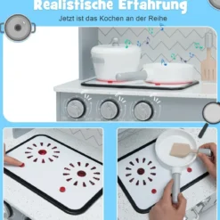 Kinderküche mit Realistischem Licht & Sound & Zubehöre 76 x 28 x 80 cm Grau