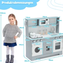 Kinderküche mit Realistischem Licht & Sound & Zubehöre 76 x 28 x 80 cm Grau