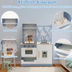 Kinderküche mit Vorhängen & Herd & Spüle & Ofen & Wasserspender Spielküchefür Kinder ab 3 J.