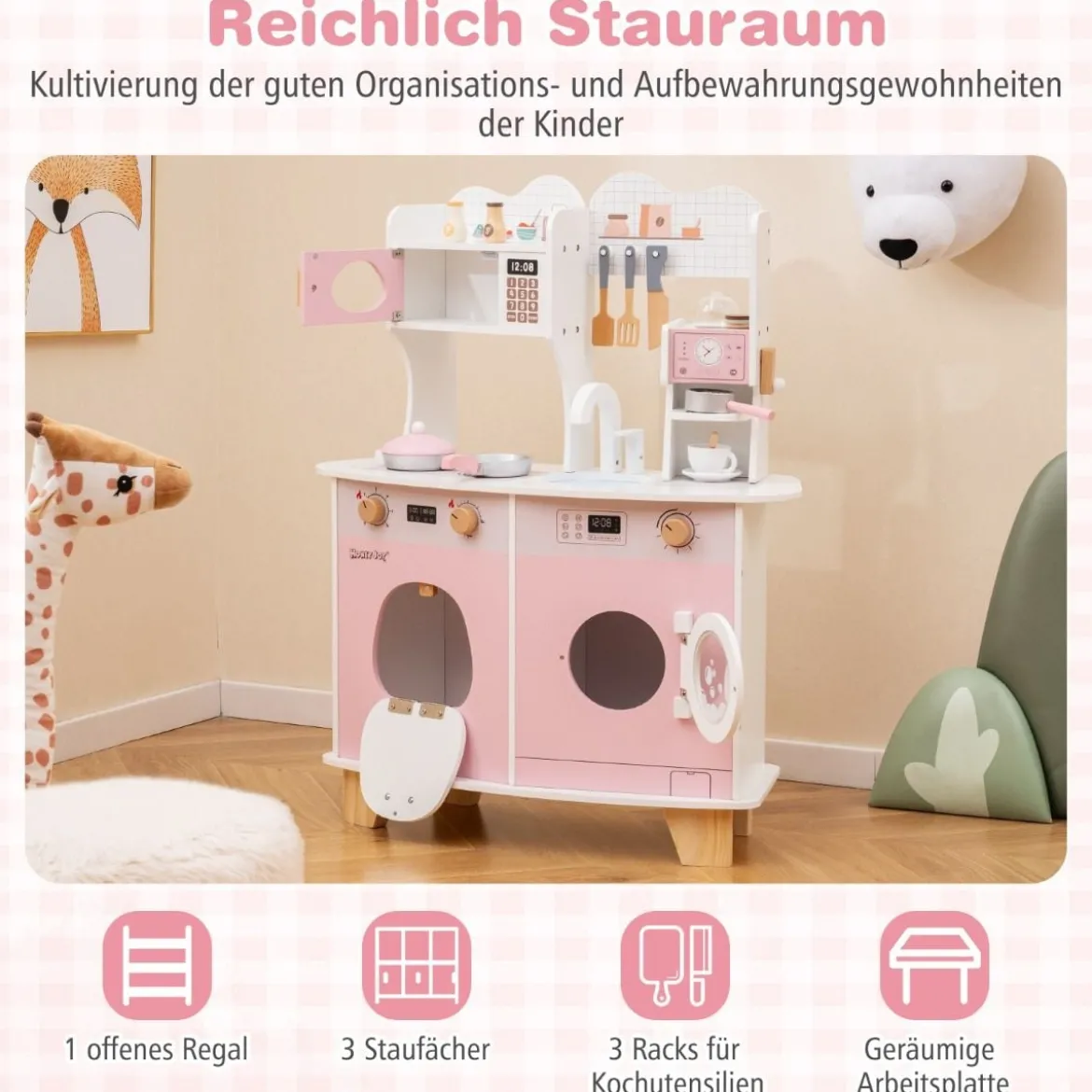 Kinderküche mit Zubehör & Kaffeemaschine & Mikrowelle & Ofen Kinder Küche Spielküche