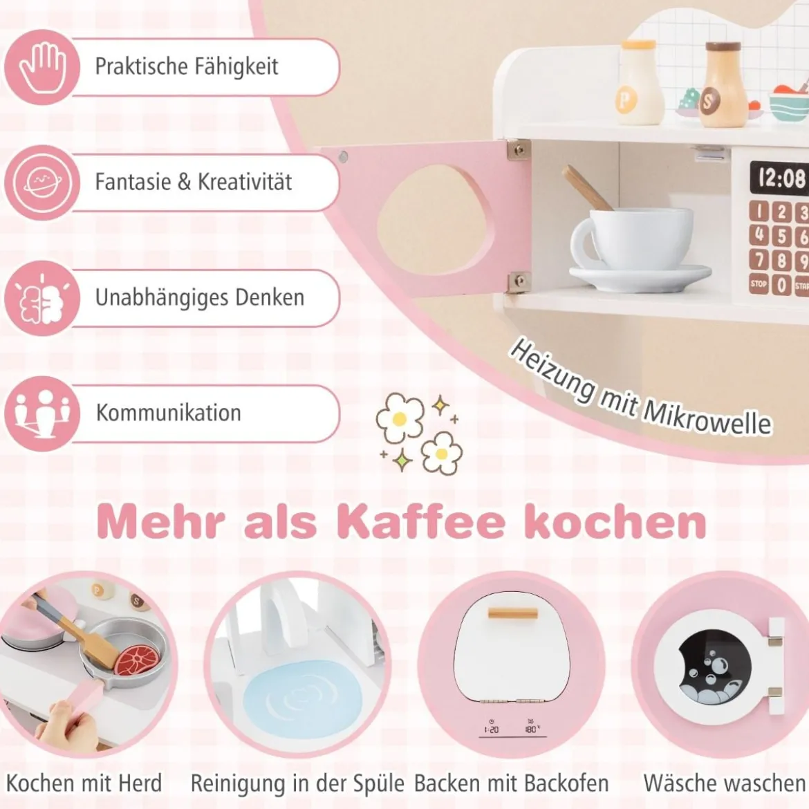 Kinderküche mit Zubehör & Kaffeemaschine & Mikrowelle & Ofen Kinder Küche Spielküche