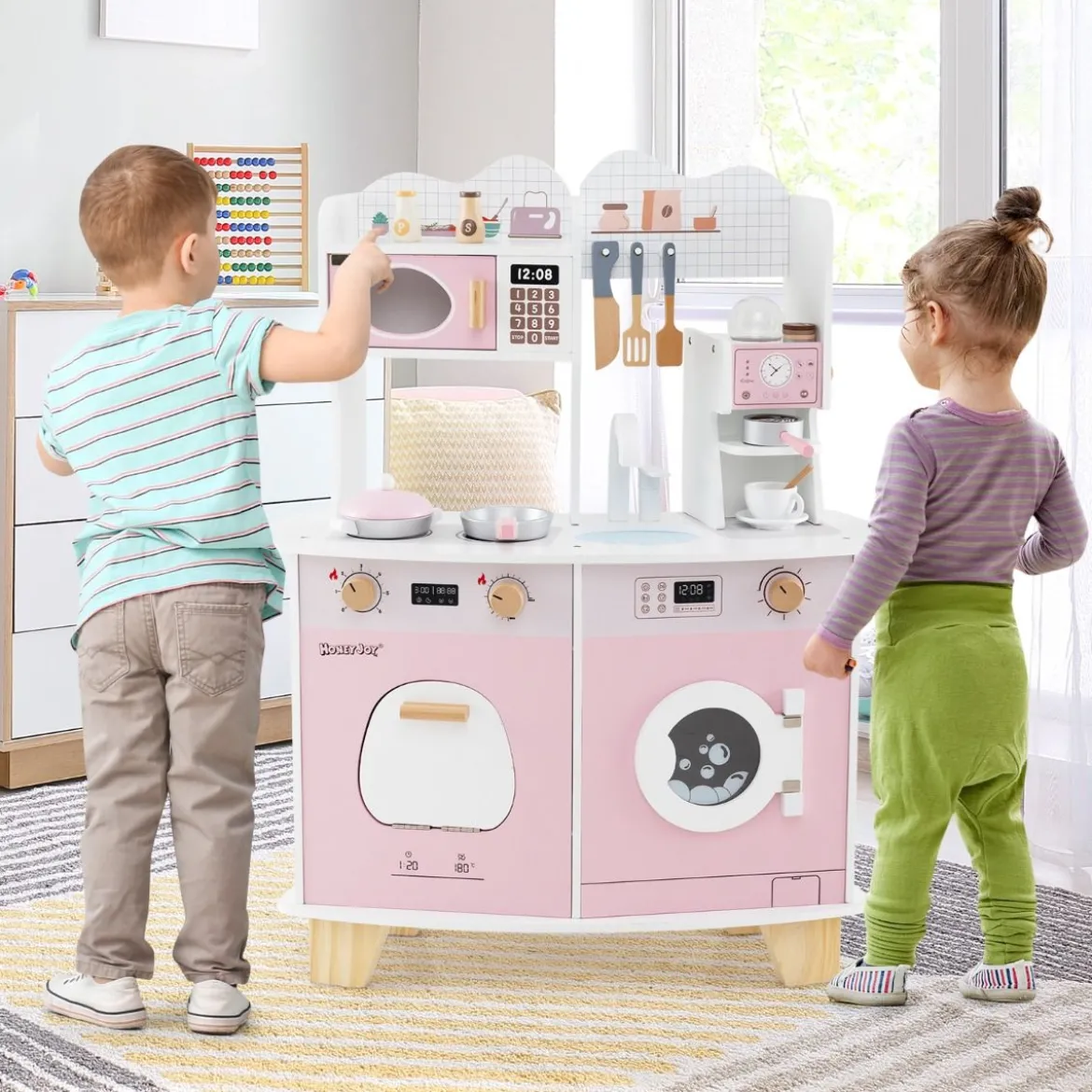 Kinderküche mit Zubehör & Kaffeemaschine & Mikrowelle & Ofen Kinder Küche Spielküche