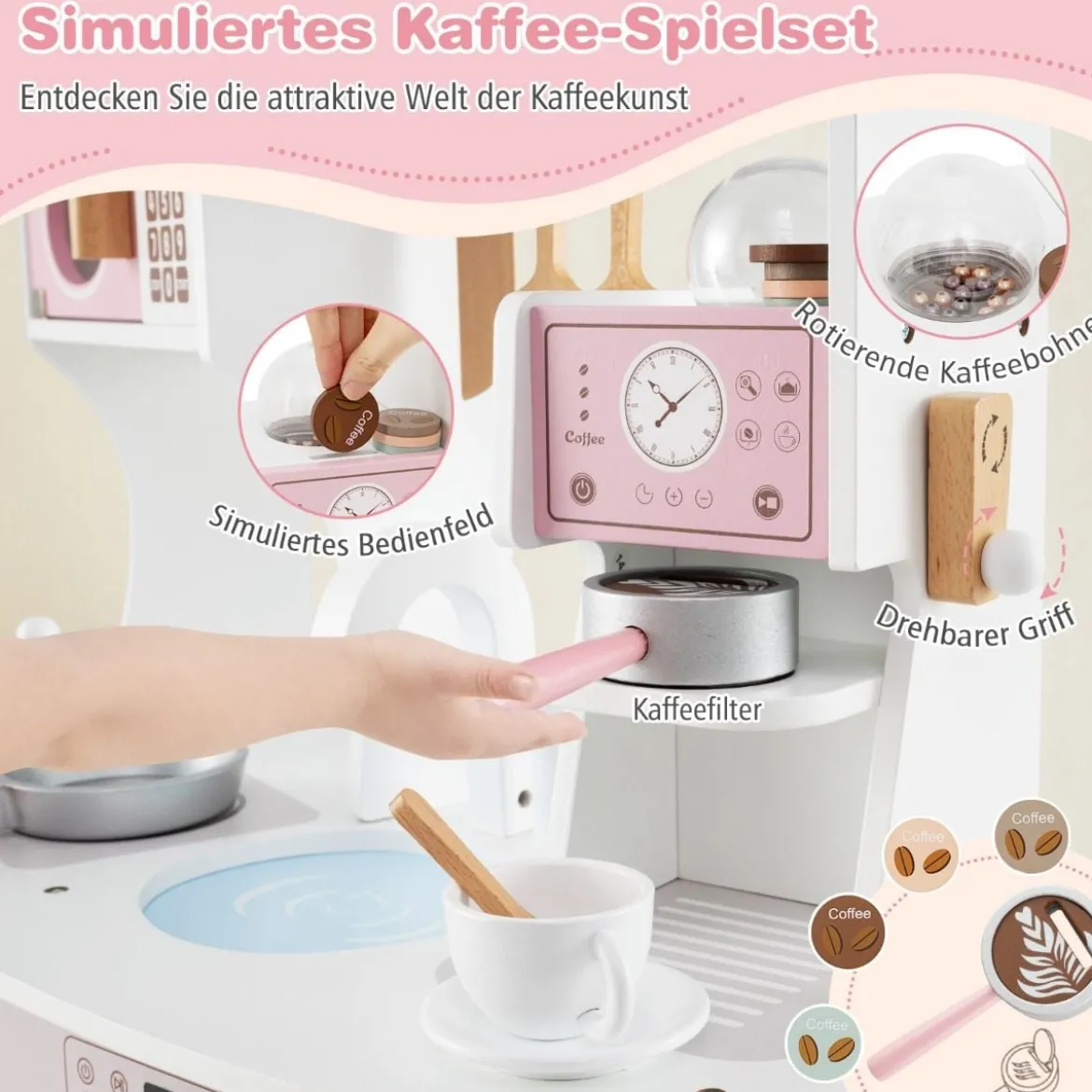 Kinderküche mit Zubehör & Kaffeemaschine & Mikrowelle & Ofen Kinder Küche Spielküche