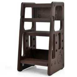 Kinder-Küchenhocker mit Doppelten Sicherheitshandläufen Kleinkindhocker 46,5 x 46,5 x 90 cm Braun