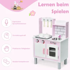 Kinder-Küchen-Spielset Kinderküche Spielzeugküche für Kleinkinder 55 x 30 x 80cm Rosa + Weiß