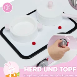 Kinder-Küchen-Spielset Kinderküche Spielzeugküche für Kleinkinder 55 x 30 x 80cm Rosa + Weiß