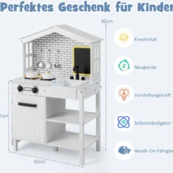Kinderküche Spielküchenset aus Holz mit zusätzlicher Tafel 62 x 33 x 90 cm Weiß