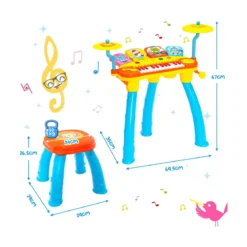 Kinder-Keyboard Elektrisches Keyboard-Set mit Hocker Mikrofon MP3 LED-Leuchten Blau