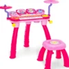 Kinder-Keyboard Elektrisches Keyboard-Set mit Hocker Mikrofon MP3 LED-Leuchten Rosa