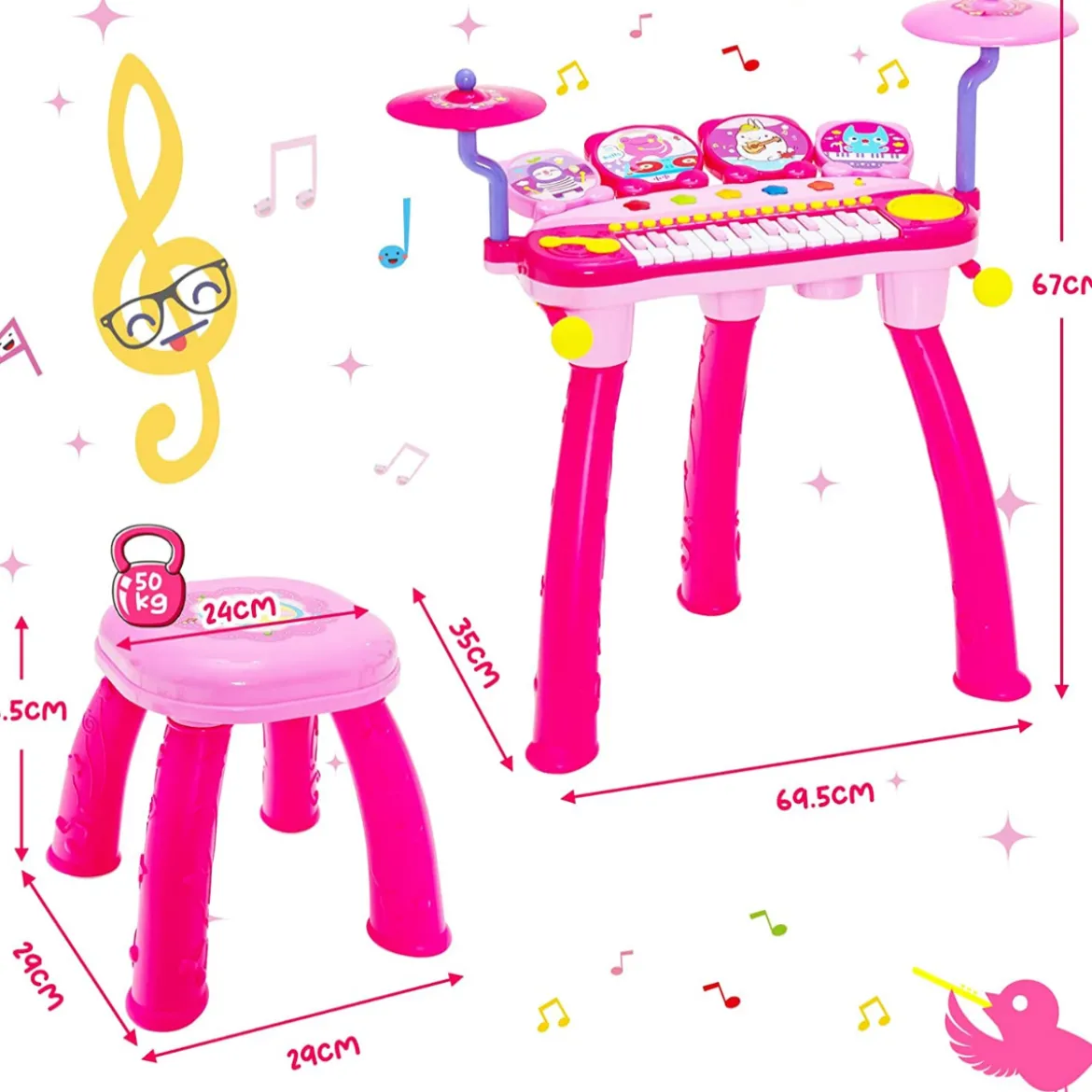 Kinder-Keyboard Elektrisches Keyboard-Set mit Hocker Mikrofon MP3 LED-Leuchten Rosa