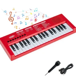 Kinder Klavier Keyboard 37 Tasten tragbares E-Piano mit 8 Rhythmen 8 Klangfarben & 22 Demos Rot