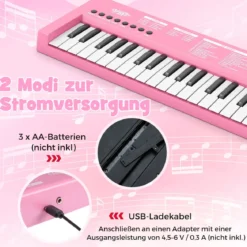 Kinder Klavier Keyboard 37 Tasten tragbares E-Piano mit 8 Rhythmen 8 Klangfarben & 22 Demos Rosa