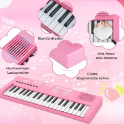 Kinder Klavier Keyboard 37 Tasten tragbares E-Piano mit 8 Rhythmen 8 Klangfarben & 22 Demos Rosa