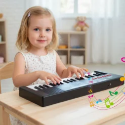 Kinder Klavier Keyboard 37 Tasten tragbares E-Piano mit 8 Rhythmen 8 Klangfarben & 22 Demos Schwarz