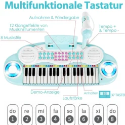 Kinderklavier mit 37Tasten Elektronisches Keyboard mit Hocker 47 x 20 x 60 cm Blau
