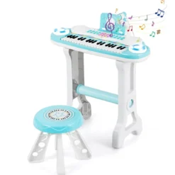 Kinderklavier mit 37Tasten Elektronisches Keyboard mit Hocker 47 x 20 x 60 cm Blau