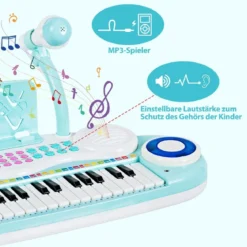 Kinderklavier mit 37Tasten Elektronisches Keyboard mit Hocker 47 x 20 x 60 cm Blau