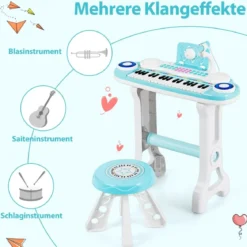 Kinderklavier mit 37Tasten Elektronisches Keyboard mit Hocker 47 x 20 x 60 cm Blau