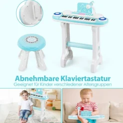 Kinderklavier mit 37Tasten Elektronisches Keyboard mit Hocker 47 x 20 x 60 cm Blau