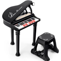 Kinderklavier mit 31 Tasten & Hocker Spielzeugklavier tragbar 35 x 30 x 55 cm Schwarz