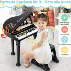 Kinderklavier mit 31 Tasten & Hocker Spielzeugklavier tragbar 35 x 30 x 55 cm Schwarz