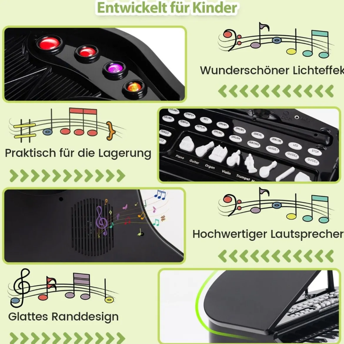 Kinderklavier mit 37 Tasten & Hocker Spielzeugklavier Tragbar 47 x 37 x 70 cm Schwarz