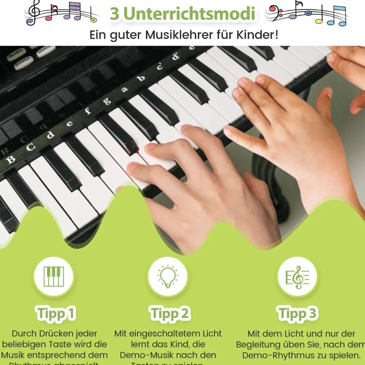 Kinderklavier mit 37 Tasten & Hocker Spielzeugklavier Tragbar 47 x 37 x 70 cm Schwarz