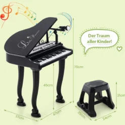 Kinderklavier mit 37 Tasten & Hocker Spielzeugklavier Tragbar 47 x 37 x 70 cm Schwarz