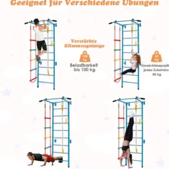 Kinder Kletterwand Heimsportgerät für Kinder bis 100 kg107 x 83 x 223 cm Blau