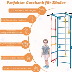 Kinder Kletterwand Heimsportgerät für Kinder bis 100 kg107 x 83 x 223 cm Blau