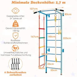 Kinder Kletterwand Heimsportgerät für Kinder bis 100 kg107 x 83 x 223 cm Blau