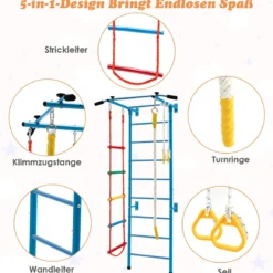 Kinder Kletterwand Heimsportgerät für Kinder bis 100 kg107 x 83 x 223 cm Blau